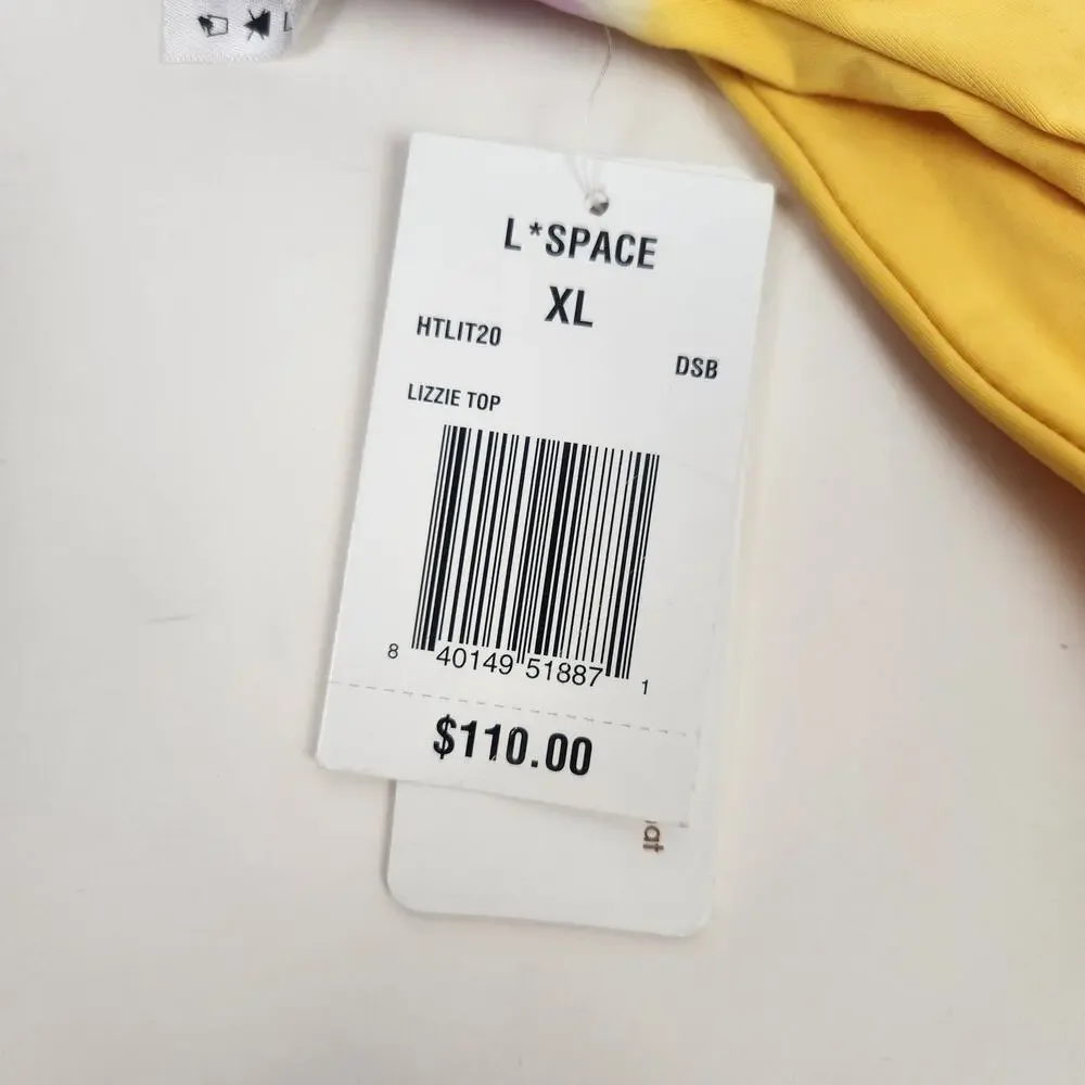 L*Space Lizzie Bikini Top in Tie Dye Yellow Green Pink Size XL NWT